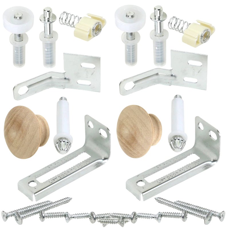 Harrier Hardware Bifold Door Hardware Repair Kit 2-Door Set 3/8-Inch Pivot for 7/8-Inch Track Unfinished Knob Spring Snugger Roller DIY Fix - Image 1